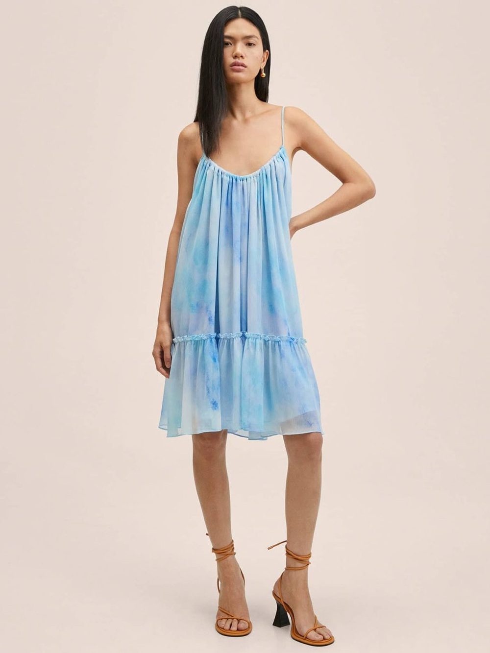 MNG MINI STRAPPY WATERCOLOR MINI DRESS